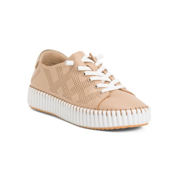 HAPPYMONK Beige Made In Spain Leather Laser Cut Sneakers - Picture 1 of 2